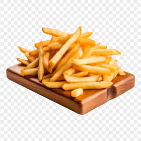 HD Crispy French Fries on Wood Plate Transparent Background