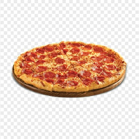 Delightful Pepperoni Pizza on a Rustic Plate PNG Image