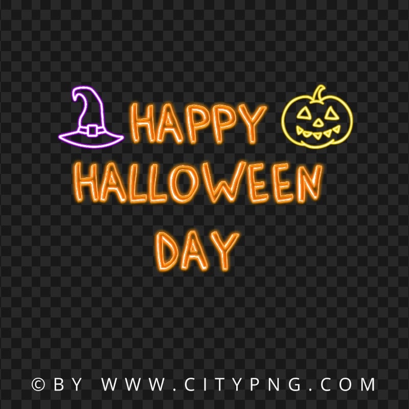 Neon Happy Halloween Day Logo PNG
