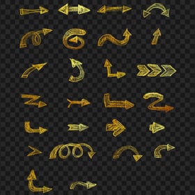 Set Of Golden Gold Sketch Chalk Style HD Arrows