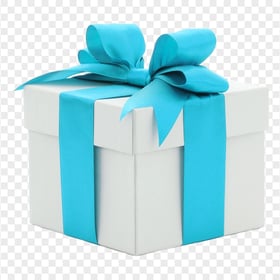 HD White Gift Box With Blue Turquoise Ribbon PNG