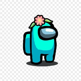 HD Cyan Among Us Character With Flower Hat PNG