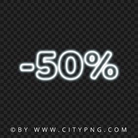 Neon White 50 Percent Discount Sign Logo PNG