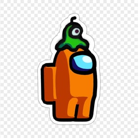 HD Among Us Crewmate Orange Character With Brain Slug Hat Stickers PNG