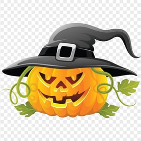 Halloween Scary Pumpkin Face Wearing Witch Hat