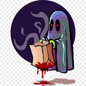 Halloween Cartoon Ghost Holding Bloody Bag PNG