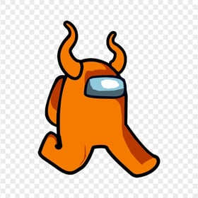 HD Orange Among Us Walking Character With Devil Horns PNG