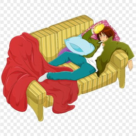Sick Has Fever Anime Character Cartoon In Armchair