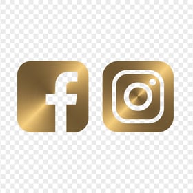 HD Facebook Instagram Golden Metal Square Logos Icons PNG