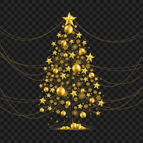 HD Gold Christmas Tree Decorated With Balls PNG