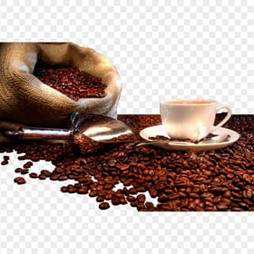 Ceramic Coffee Cup With Beans Grains HD PNG