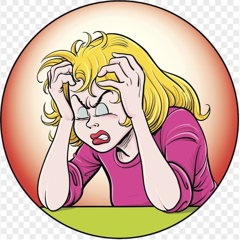 Woman Pain Feels Sick Migraine Headache Cartoon