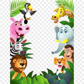Cartoon Jungle Animals Border Frame Illustration