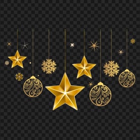 Hanging Decorative Gold Christmas Baubles Stars PNG
