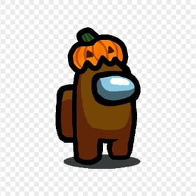 HD Brown Among Us Character With Pumpkin Hat Halloween PNG