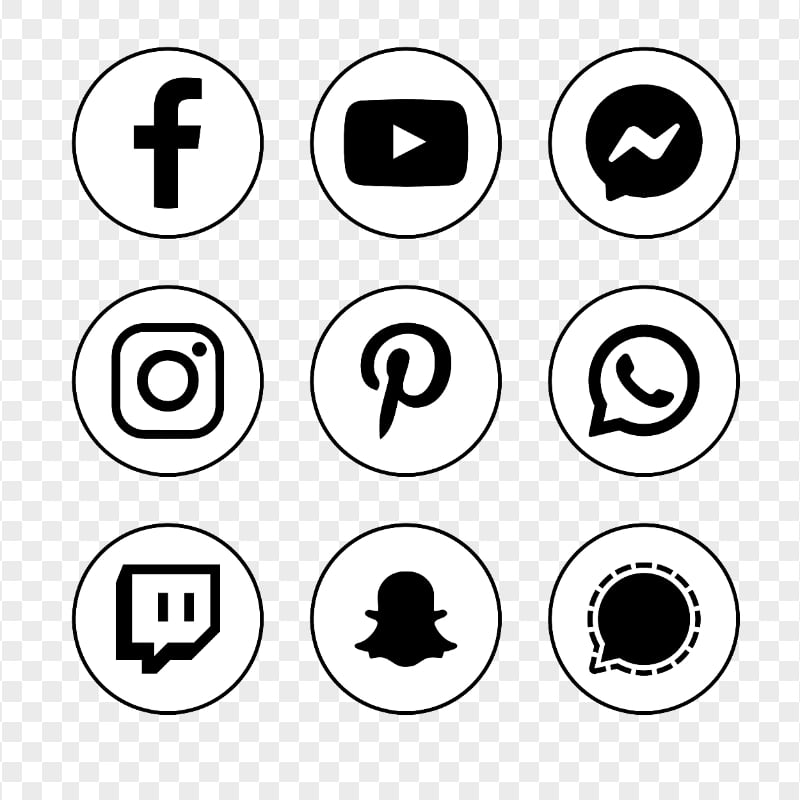 HD Social Media Black & White Circular Round Icons PNG