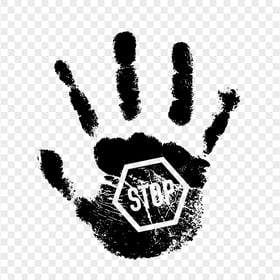 HD Black Hand Print With Stop Sign PNG