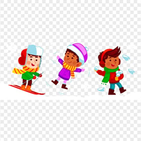 Cartoon Kids Wearing Snow Clothes Playing HD PNG