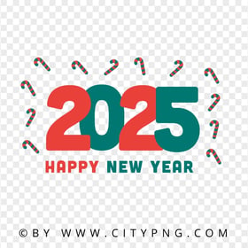 PNG 2025 Happy New Year Vector With Candy Cane Icons