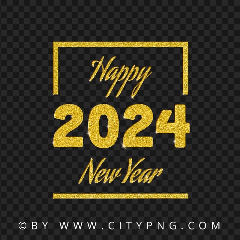 Gold Glitter 2024 Happy New Year Design HD PNG Citypng