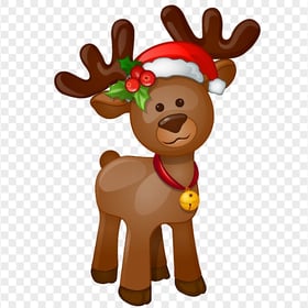 Reindeer Illustration Santa Hat Christmas Theme PNG