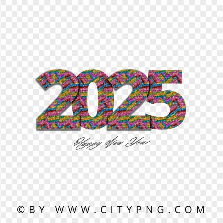 2025 Happy New Year Multicolored Glitter Image PNG Citypng