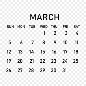 2023 March Black Calendar PNG