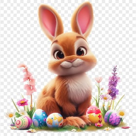 HD Easter Rabbit with Colorful Eggs PNG