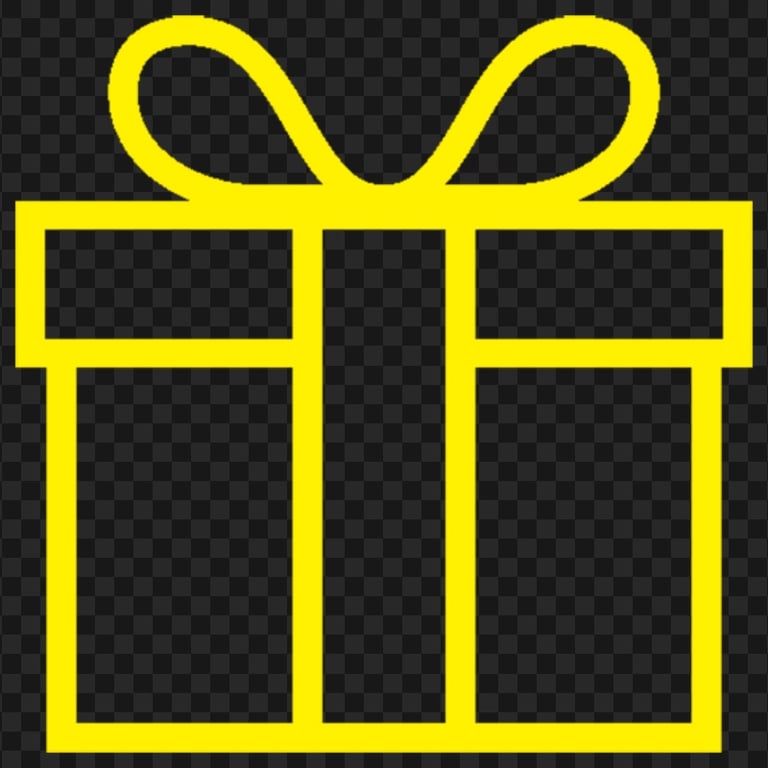 Yellow Line Outline Gift Box Icon