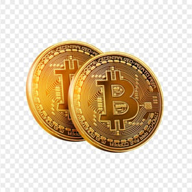 HD Two Gold BTC Coins Cryptocurrency PNG