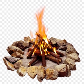 HD Stone Camp Fire Bonfire With Fire PNG