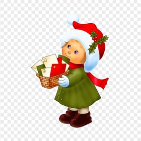 Cartoon Cute Girl Holding Christmas Letters Basket PNG