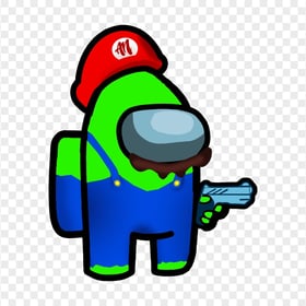 HD Super Mario Green Lime Among Us Crewmate Character Hold Gun PNG