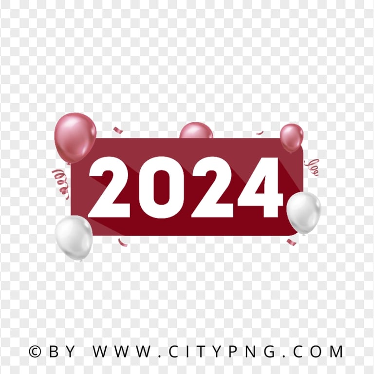 Red Creative White And Red 2024 With Balloons PNG
