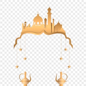 Gold Mosque Hanging Stars Islamic Illustration