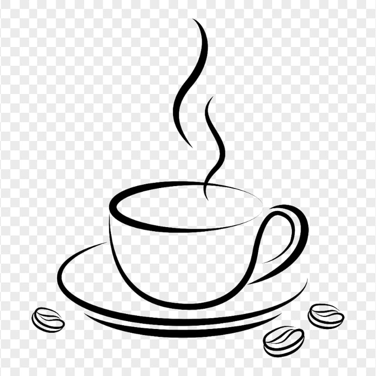 Coffee Tea Cup Black Outline Silhouette With Beans PNG | Citypng