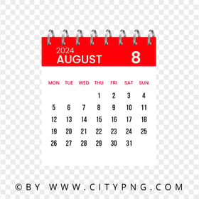 August 2024 Vector Calendar Page HD Transparent PNG