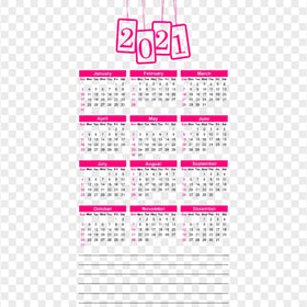 HD 2021 Beautiful Pink Calendar With Notes Section Clipart PNG