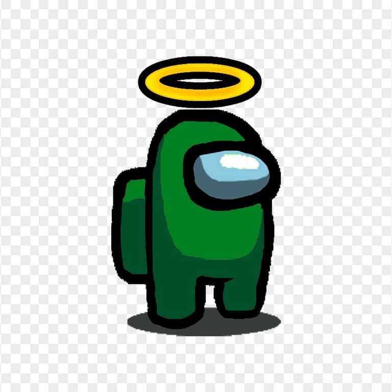 HD Green Among Us Character With Halo Hat PNG