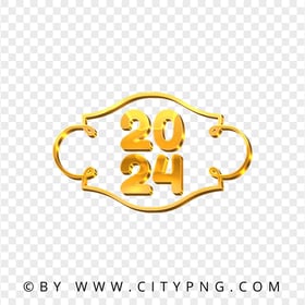 2024 New Year Text With Frame Gold Style Image PNG
