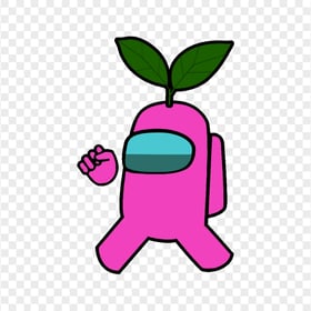 HD Pink Among Us Crewmate Character With Leaf PNG