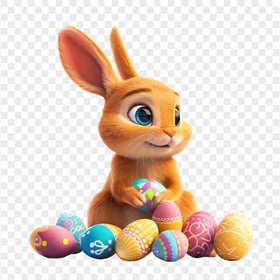 HD Ginger Rabbit with Colorful Easter Eggs PNG