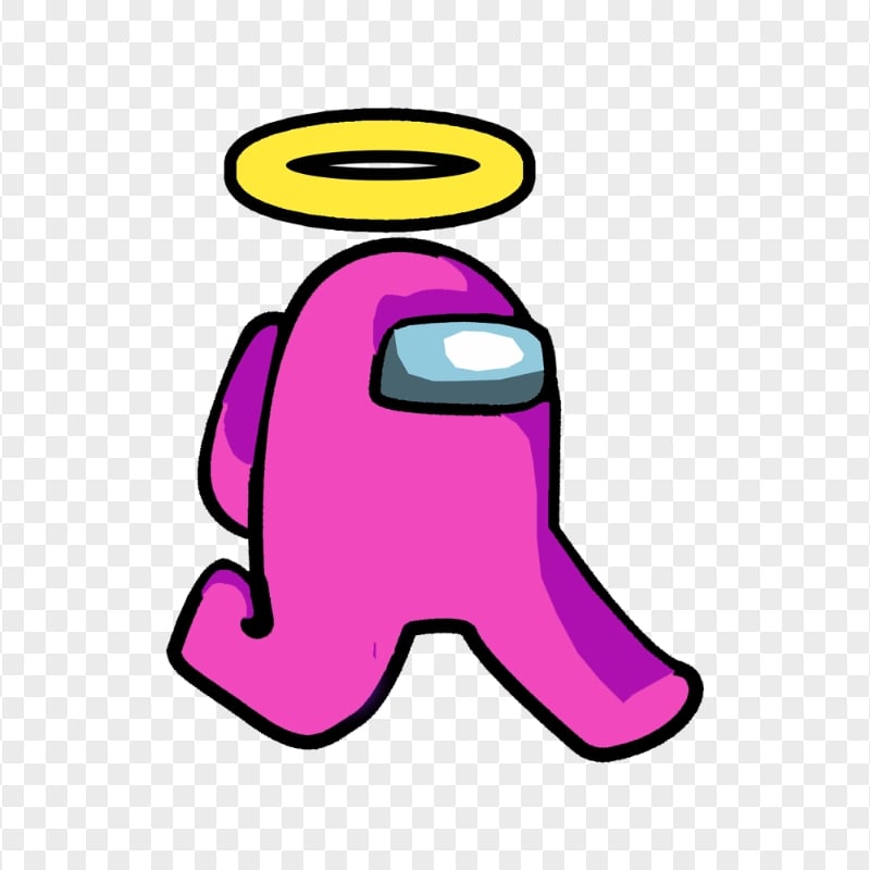 HD Pink Among Us Character Walking With Angel Halo Hat PNG
