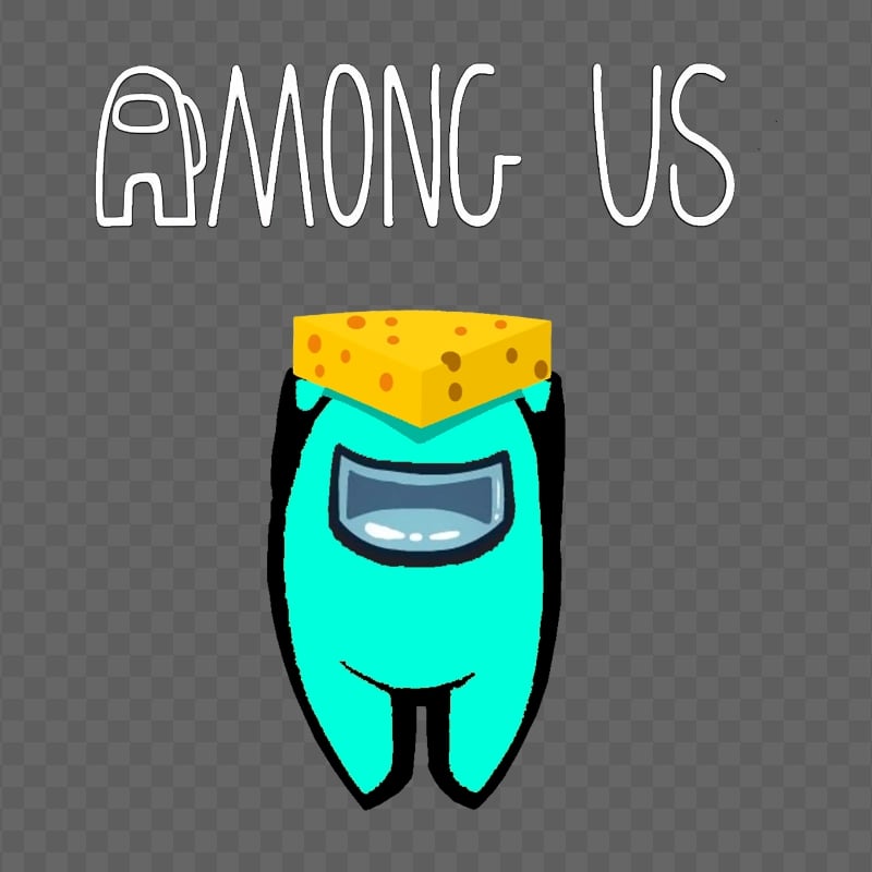 HD Cheese Cyan Among Us Character With Logo PNG