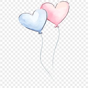 HD Watercolor Romantic Two Heart Balloons PNG