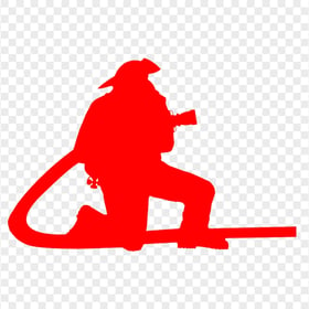 Red Firefighter Fireman With Hose Silhouette PNG