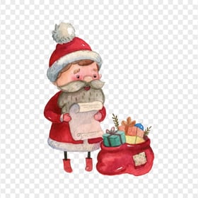Watercolor Santa Claus With Gifts Bag HD PNG