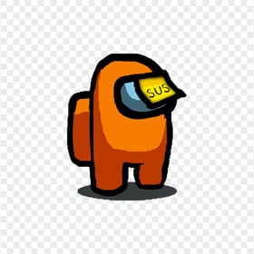 HD Among Us Orange Crewmate Character With Sus Sticky Note Hat PNG