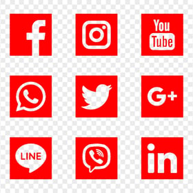 Social Media Red Square Icons PNG