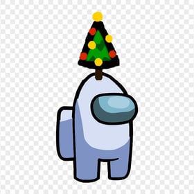 HD White Among Us Crewmate Character With Christmas Tree Hat On Top PNG
